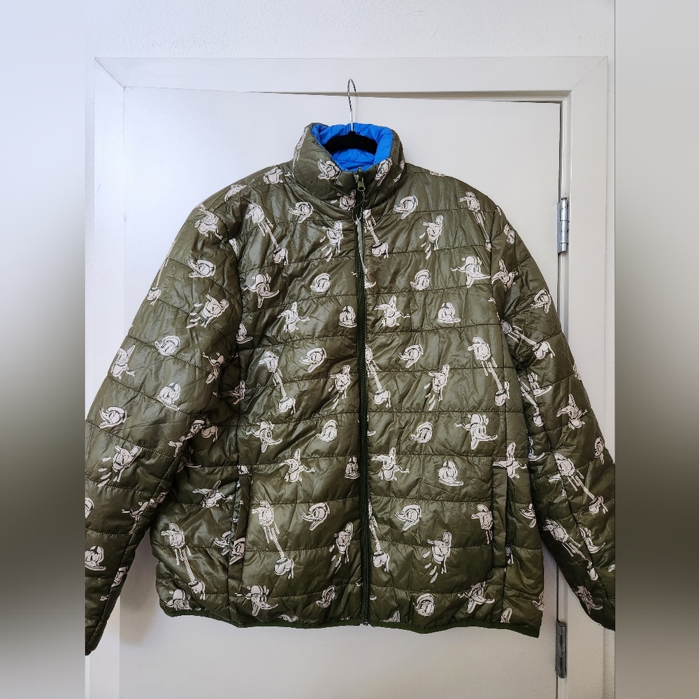 DISNEY DONALD DUCK Jacket XL REVERSIBLE Puffer Army Green/Blue NWT Unisex